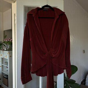 Deep red plisse tie top